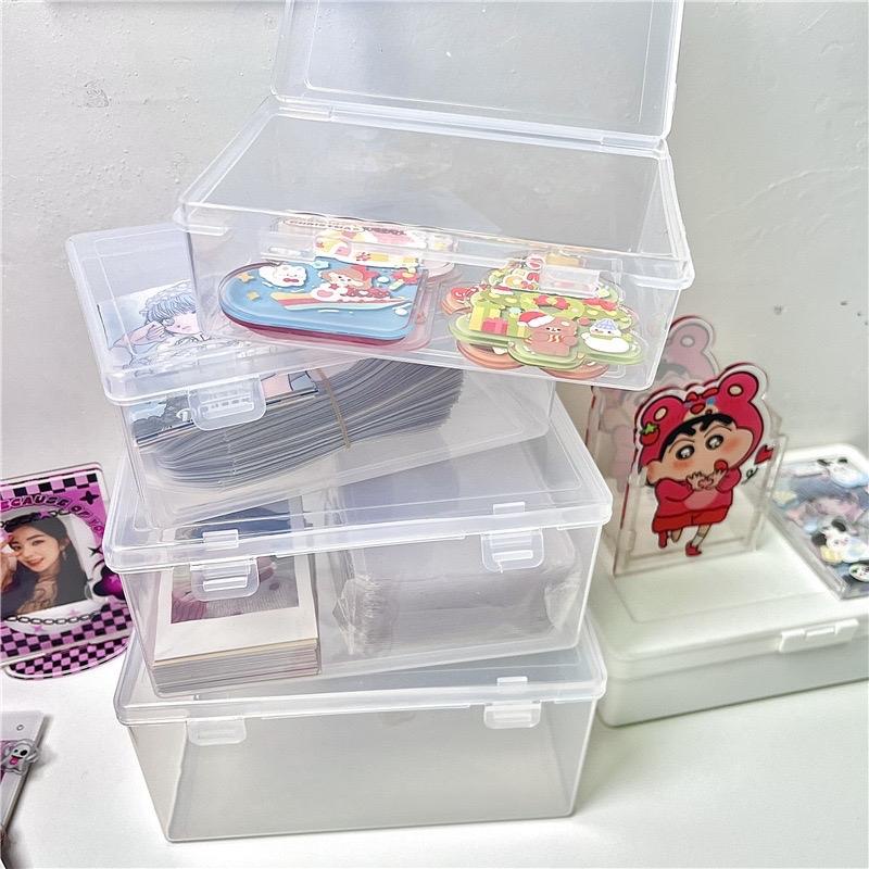 Hộp nhựa trong suốt, có nắp đựng phụ kiện, sticker, toploader, sleeve, photocard