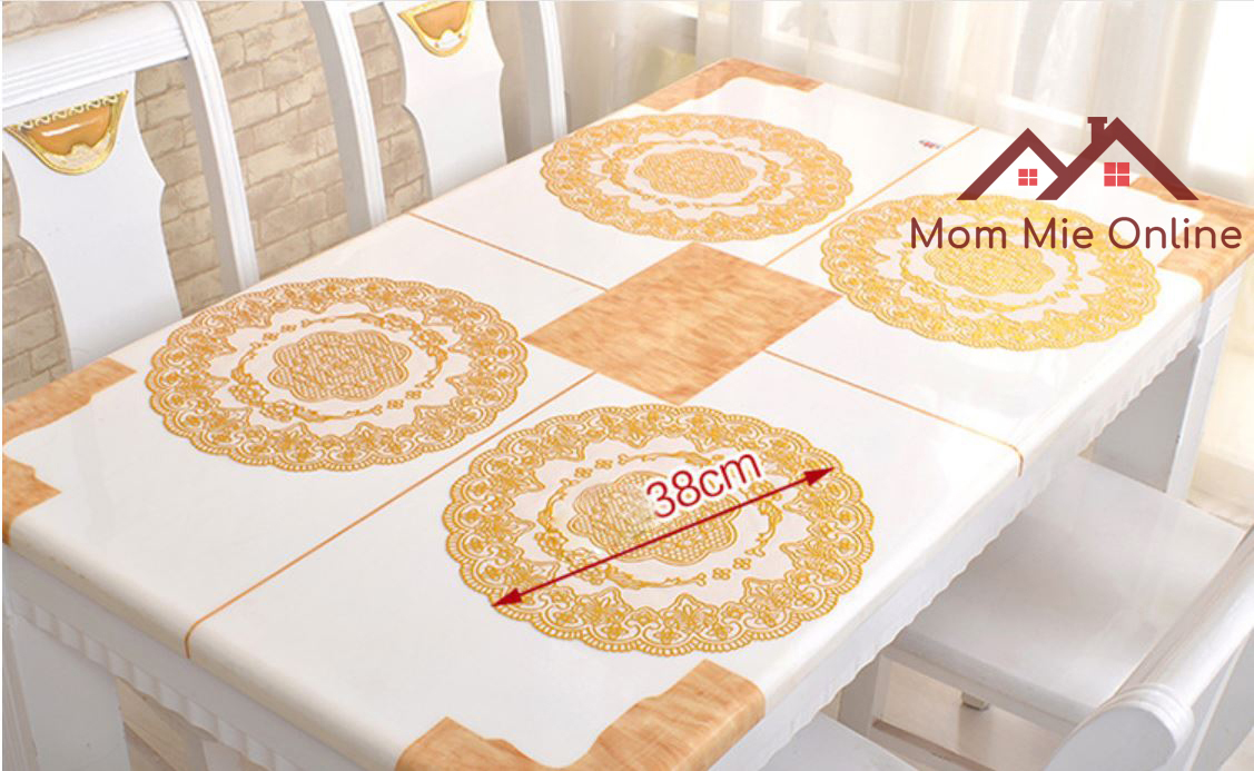 [HCM]Tấm lót bàn ăn tròn 38cm, tấm lót bình hoa, tấm trải nóc tủ hoa văn dập nổi - A008