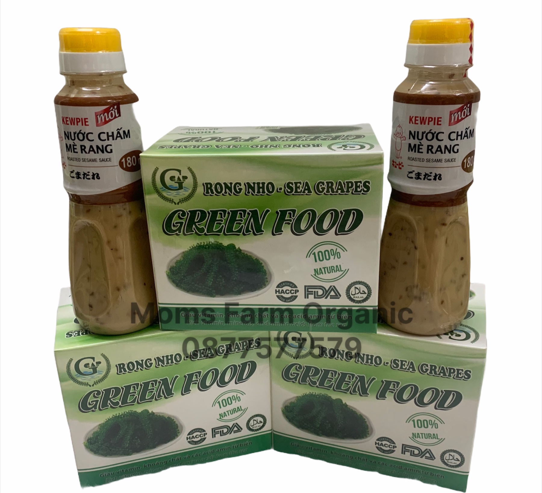 [HCM]Hộp 200gr (10 túi) Rong nho tách nước Green food Organic  + tặng 1 chai 180ml sốt mè rang kewpi