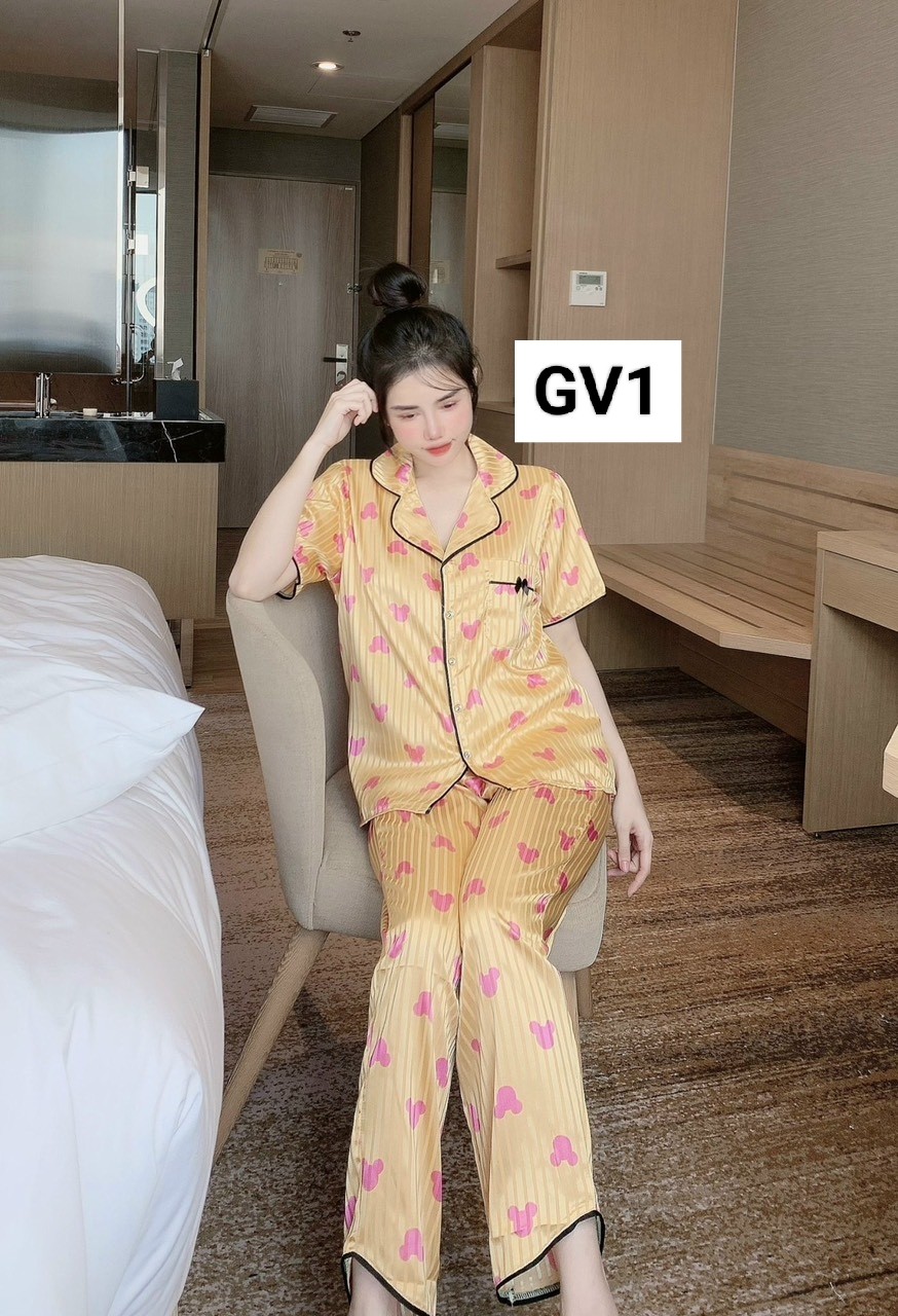 Đồ bộ nữ pijama lụa gấm tay ngắn quần dài có túi (40-60kg)