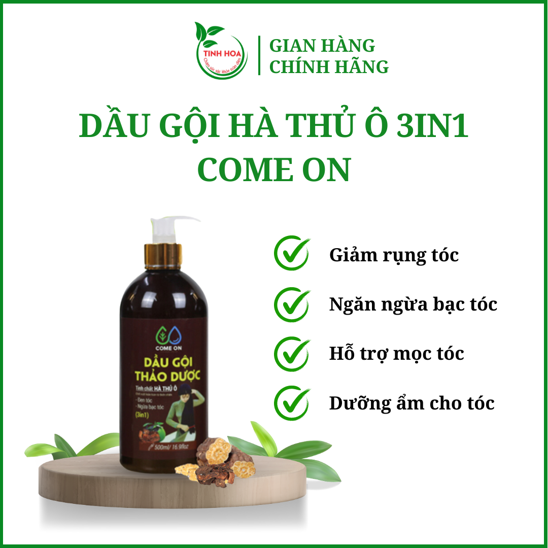 Dầu gội thảo dược hà thủ ô Come on chai 500ml TINHHOACARE dầu gội thảo dược dưỡng tóc khỏe, sạch gàu