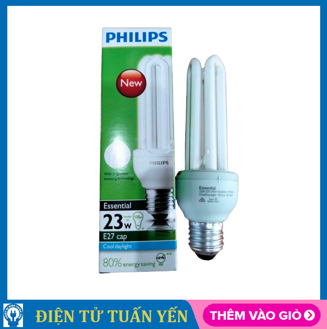 Bóng đèn compact Philips 23W - 3U Essential E27 ánh sáng trắng & vàng - Hàng chính hãng