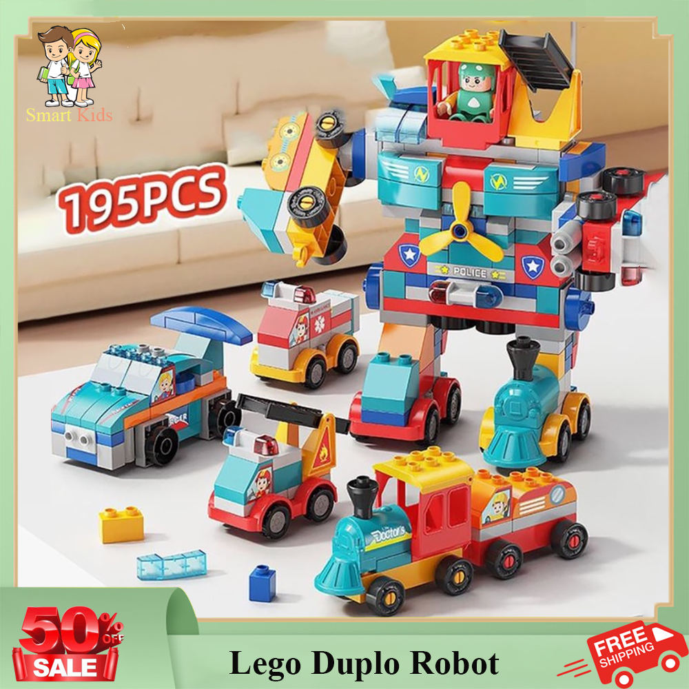 Đồ chơi trẻ em xếp hình duplo chi tiết lớn, bộ xếp hình robot biến hình 195 chi tiết lớn nhựa nguyên sinh ABS cao cấp
