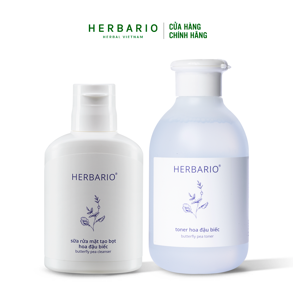 Combo Sữa rửa mặt tạo bọt Hoa đậu biếc Herbario 100ml + Toner Hoa đậu biếc