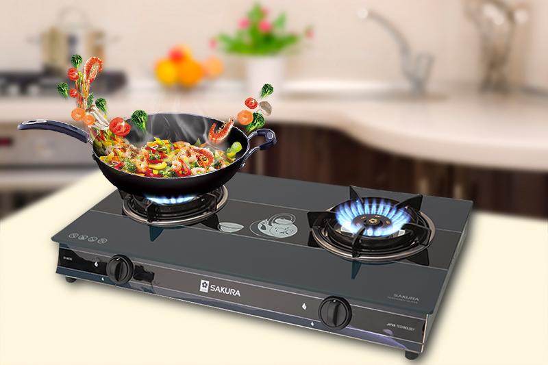 Bếp ga Sakura SA-692 SG -HÀNG TRƯNG BÀY .{Mặt kính cường lực , đầu đốt đồng thau cho ngọn lửa xanh , không đen nồi.}