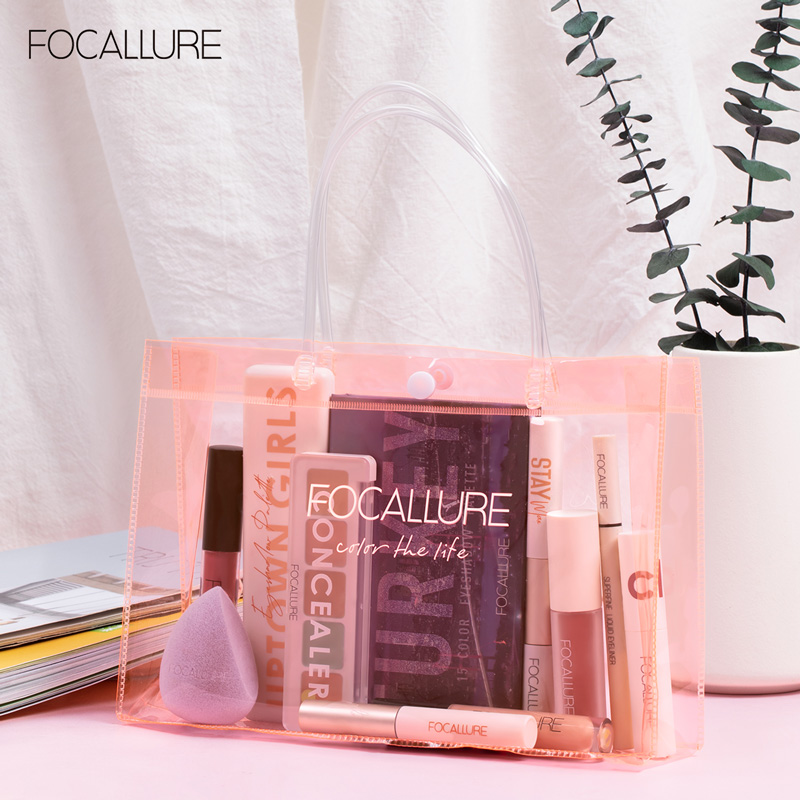 FOCALLURE Túi xách đựng mỹ phẩm có chất liệu PVC trong suốt chống thấm nước, trọng lượng 39g - INTL