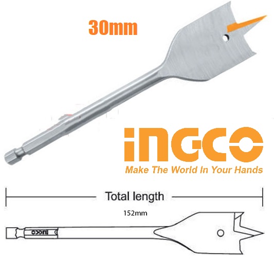 Mũi khoan gỗ đầu dẹp 30mm 25mm dài 152mm wood ingco dbw2213001