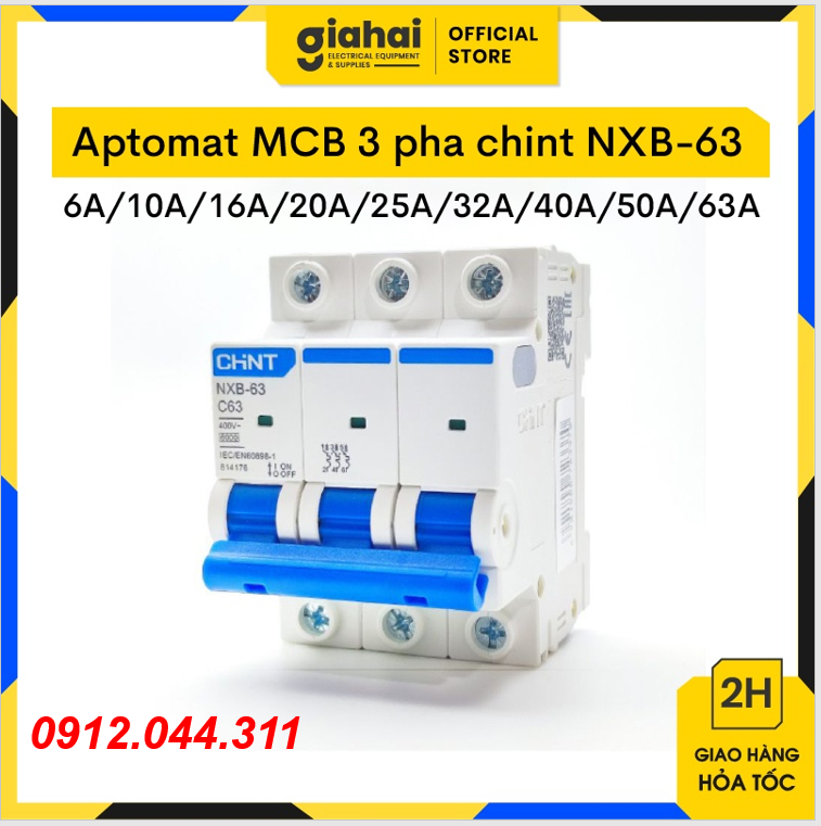 Aptomat mcb 3 pha chint nxb-63 6a/10a/16a/20a/25a/32a/40a/50a/63a tbd36
