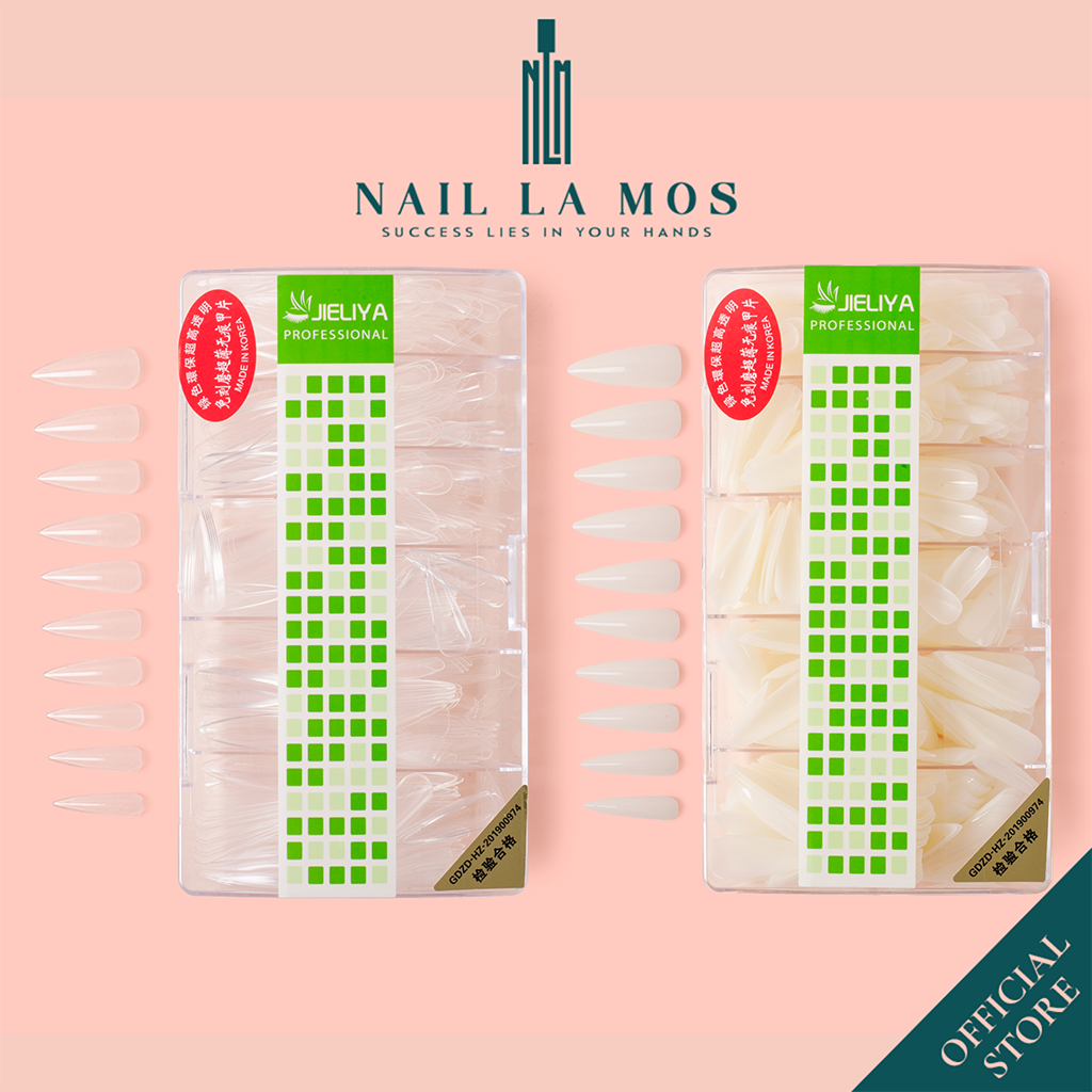 Móng úp Jieliya chính hãng loại mặt trơn mặt nhám sẵn - Hộp 500 móng ốp nhựa dẻo đủ phom vuông tròn tròn nhọn nhọn
