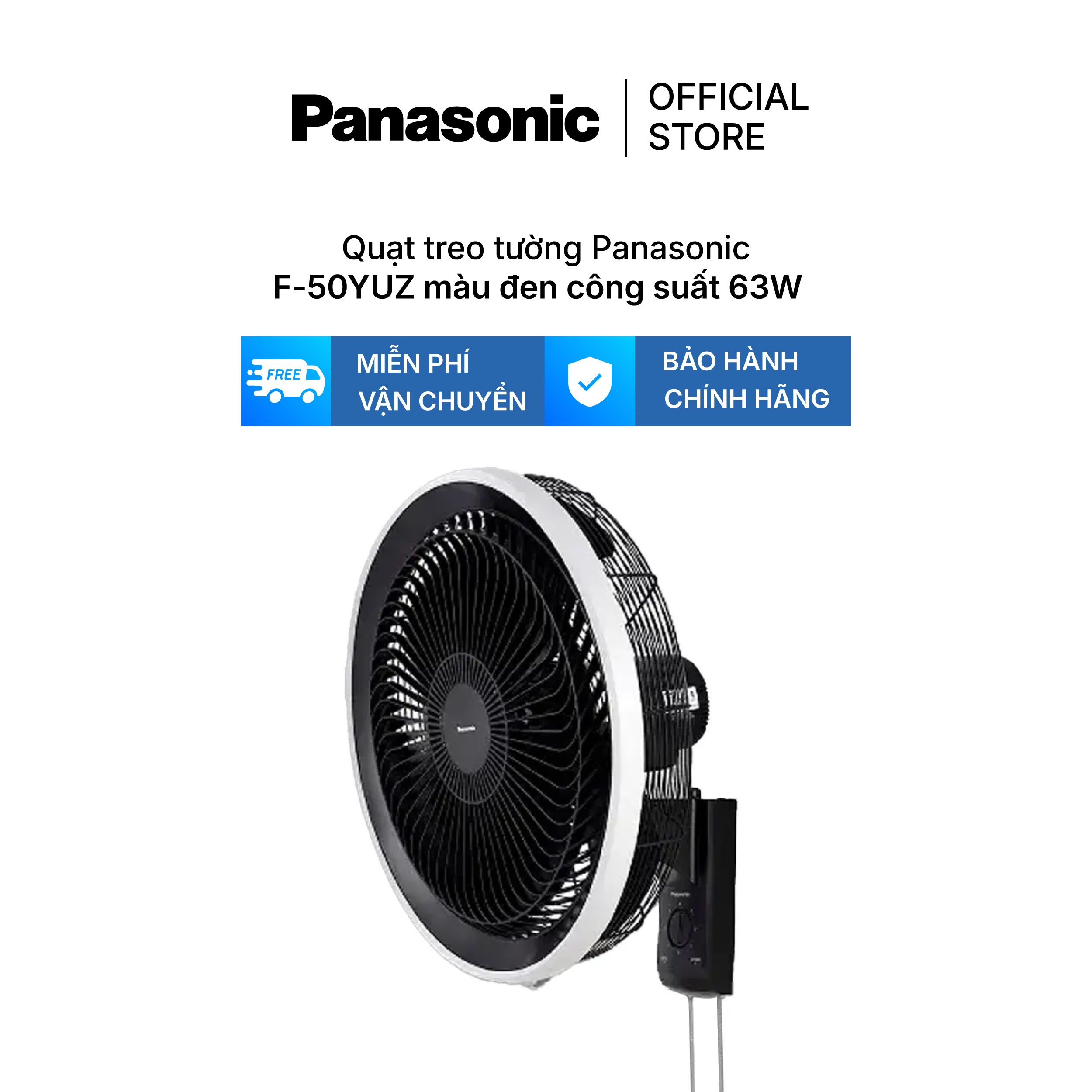 Panasonic F-50Yuz Wall-Mounted Fan, Black, 63W Capacity