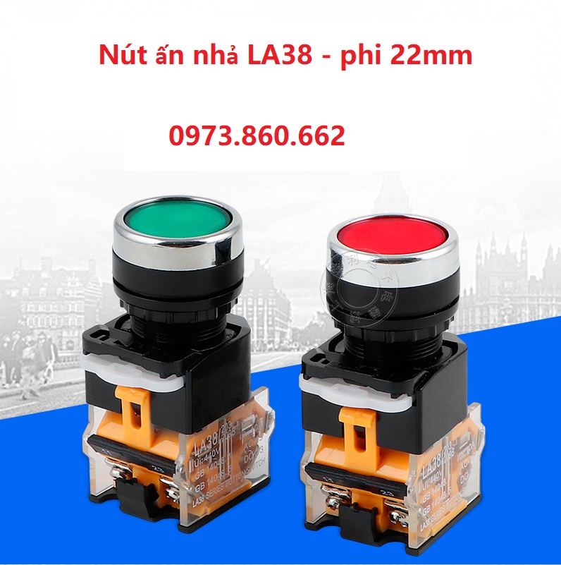 Nút ấn la38 phi 22 - nút ấn nhả xanh đỏ phi 22mm