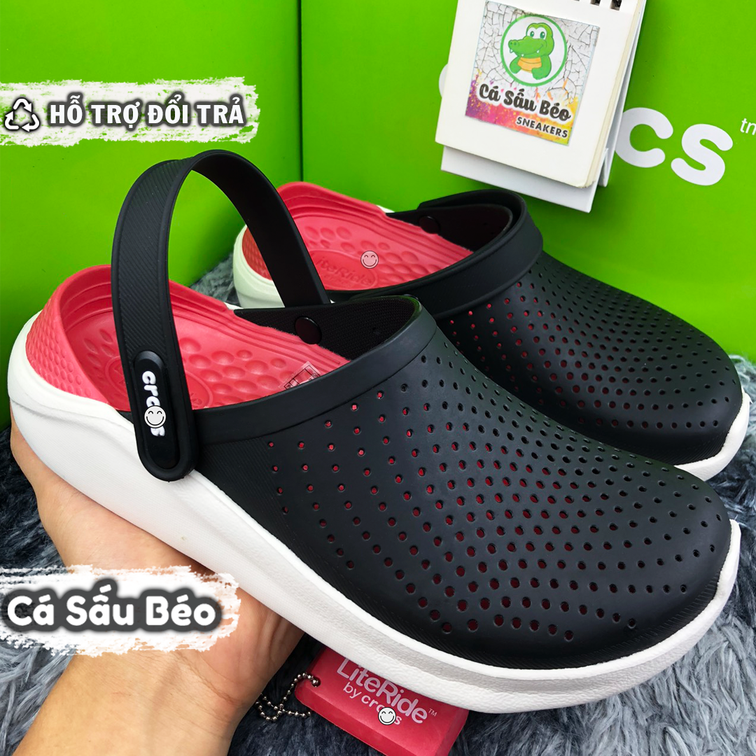 Dép cross literide nam nữ màu đen - đế đỏ, hàng loại 1 full tag,