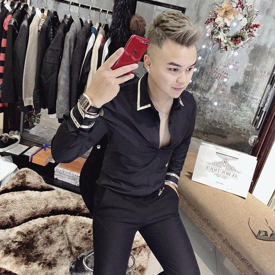 [HCM]Áo Sơ Mi Đen Viền Kim Tuyến Cao Cấp Hàng Bao Đẹp SM236 (Ảnh thật)
