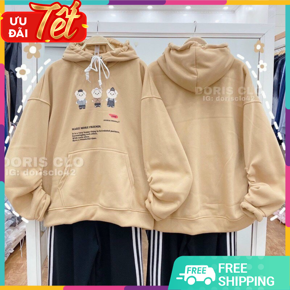 ÁO KHOÁC HOODIE TAY PHỒNG IN HÌNH 3 CHÚ GẤU CUTE PHÔ MAI QUE, ÁO KHOÁT NỮ CHỐNG NẮNG HÚT ẨM TỐT