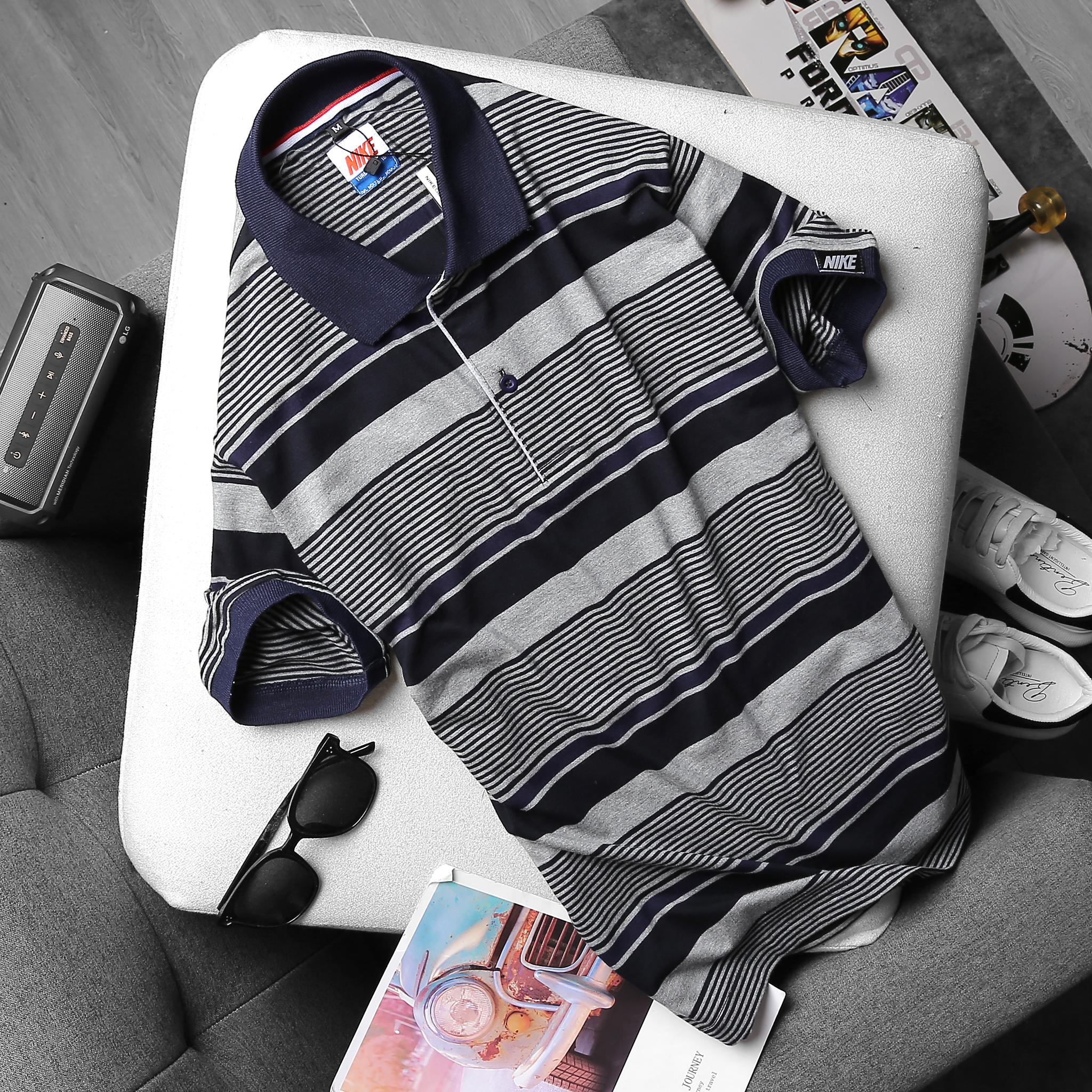 Áo thun nam có cổ cotton sọc