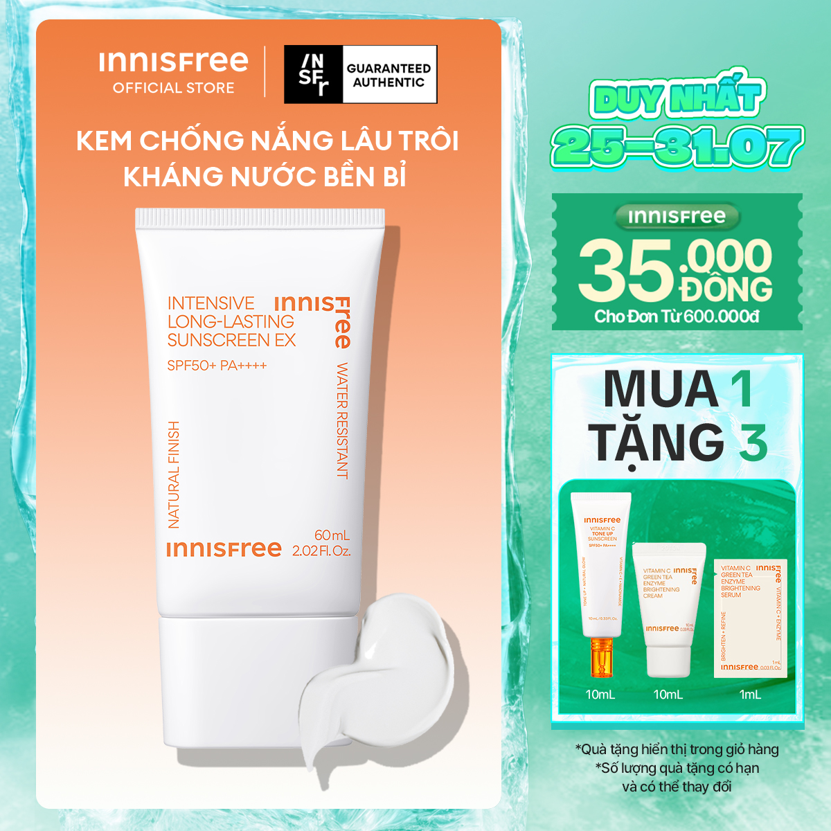 Kem chống nắng lâu trôi INNISFREE Intensive Long Lasting Sunscreen Ex 60ml
