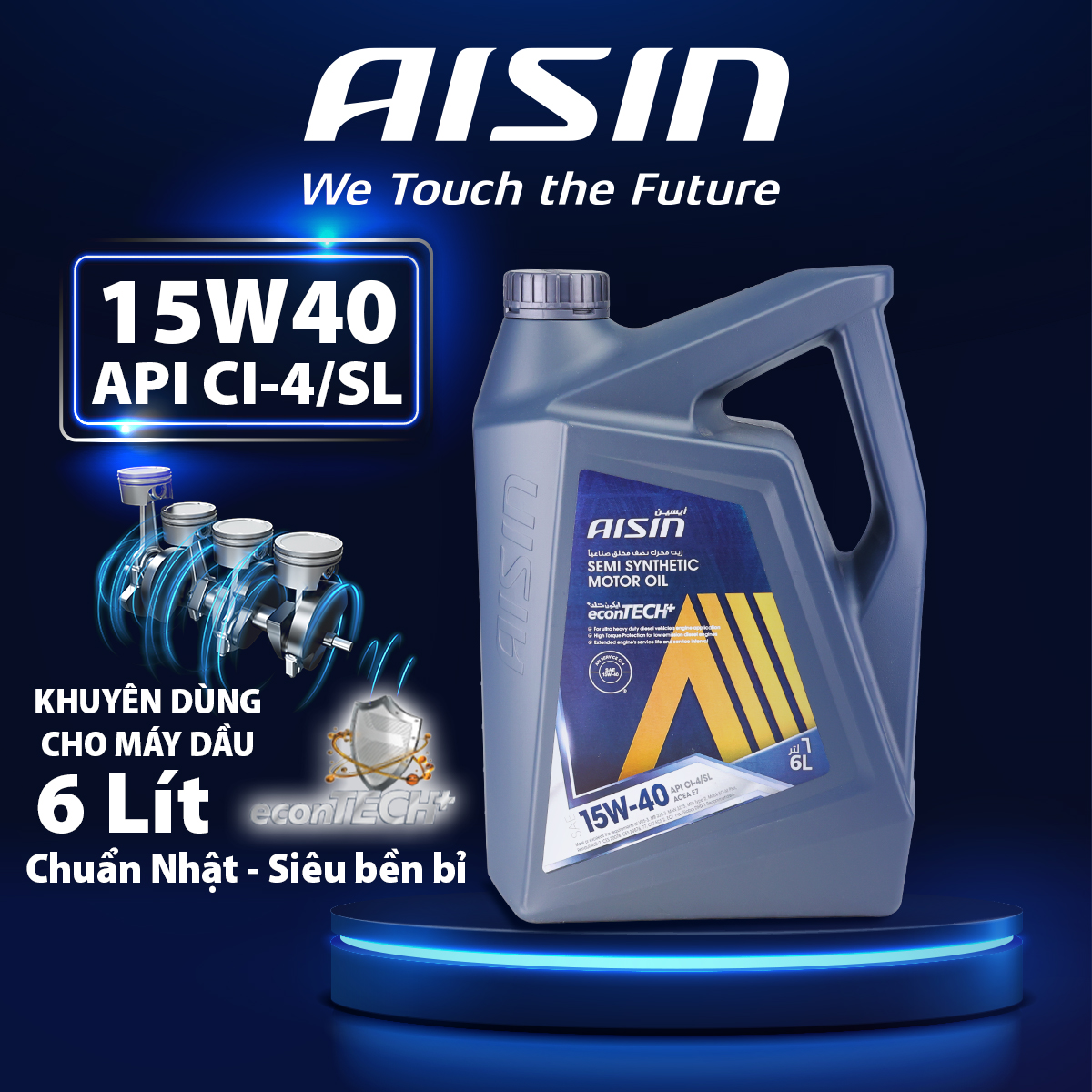 Nhớt Động Cơ AISIN ECSI1546P 15W-40 CI4 / SL econTECH+ Semi Synthetic 6L