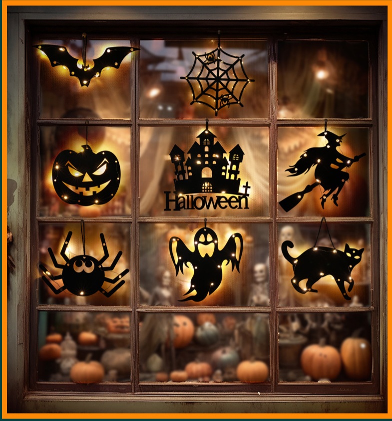 Đèn treo phát sáng nhện bí ngô phù thủy trang trí Halloween, lễ hội ma