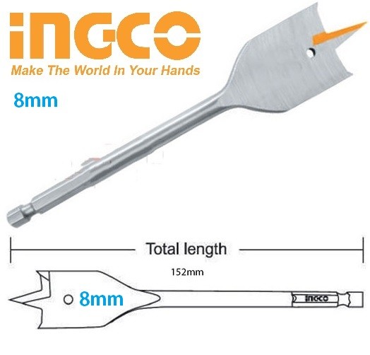 Mũi khoan gỗ 8mm đầu dẹp đuôi cá dài 152mm ingco total dbw2210801