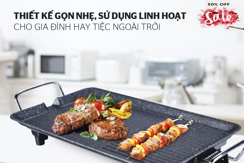 Bếp nướng điện Sunhose SHD4607 - Bếp điện chống dính - công xuất 1500W - Bếp điện Nướng Không Khói, Thiết Kế Thông Minh, Trọng Lượng Cực Nhẹ Chỉ 1,5kg Rất Tiện Cho Việc Sử Dụng Tại Nhà, Bảo Hành 1 Đổi 1 tại HMC Store 5.0