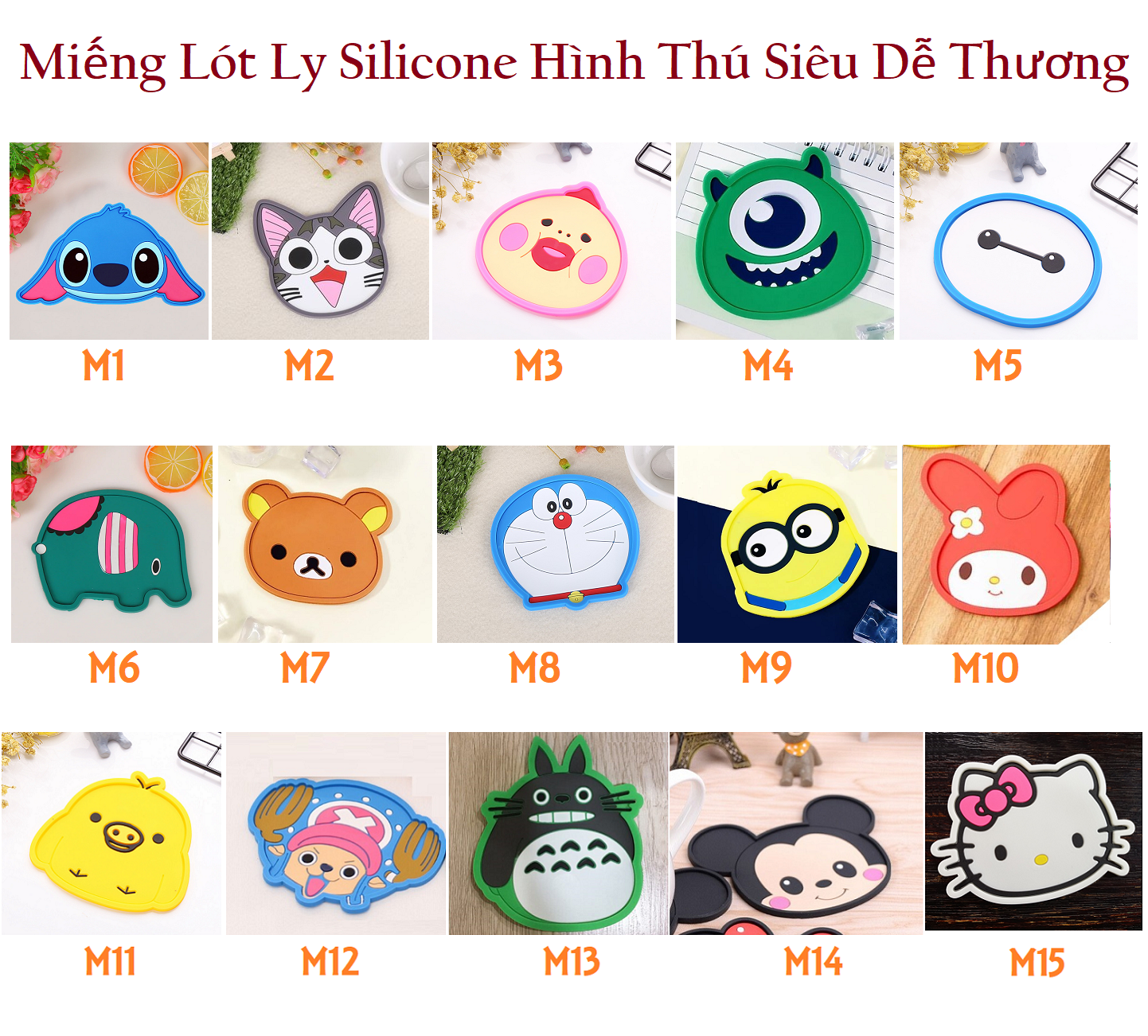 1 Miếng Lót Ly Silicone Hình Thú Siêu Dễ Thương