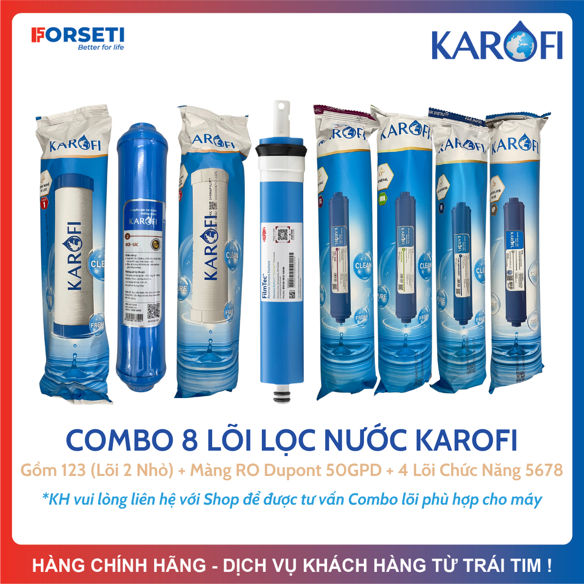 Combo 8 lõi lọc nước Karofi chính hãng dùng cho máy lọc nước Karofi N-e118