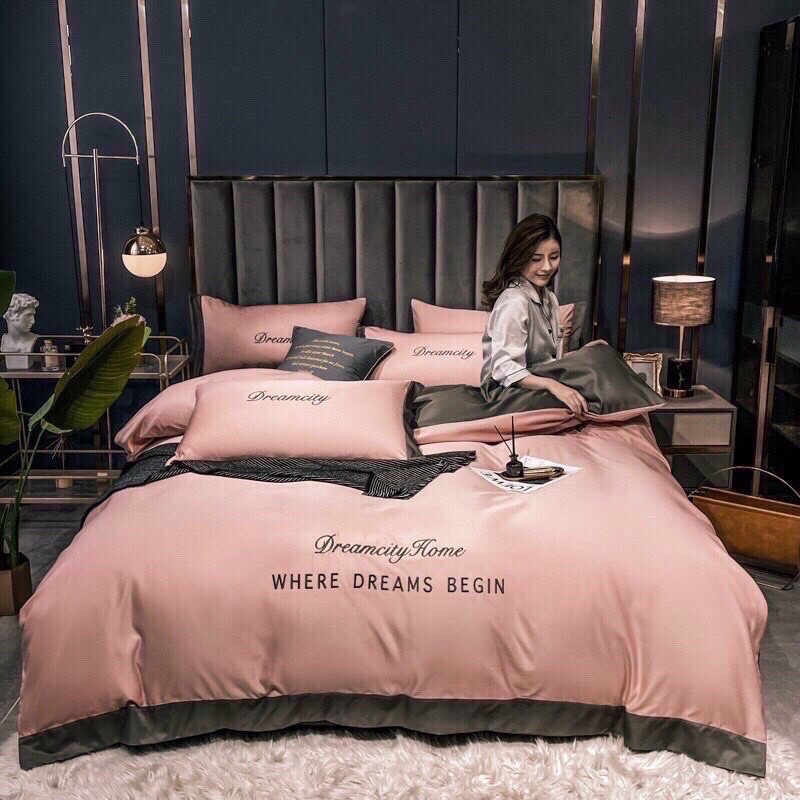 Bộ chăn ga phi lụa dream city cao cấp gồm 4 món mềm mại nhiều màu