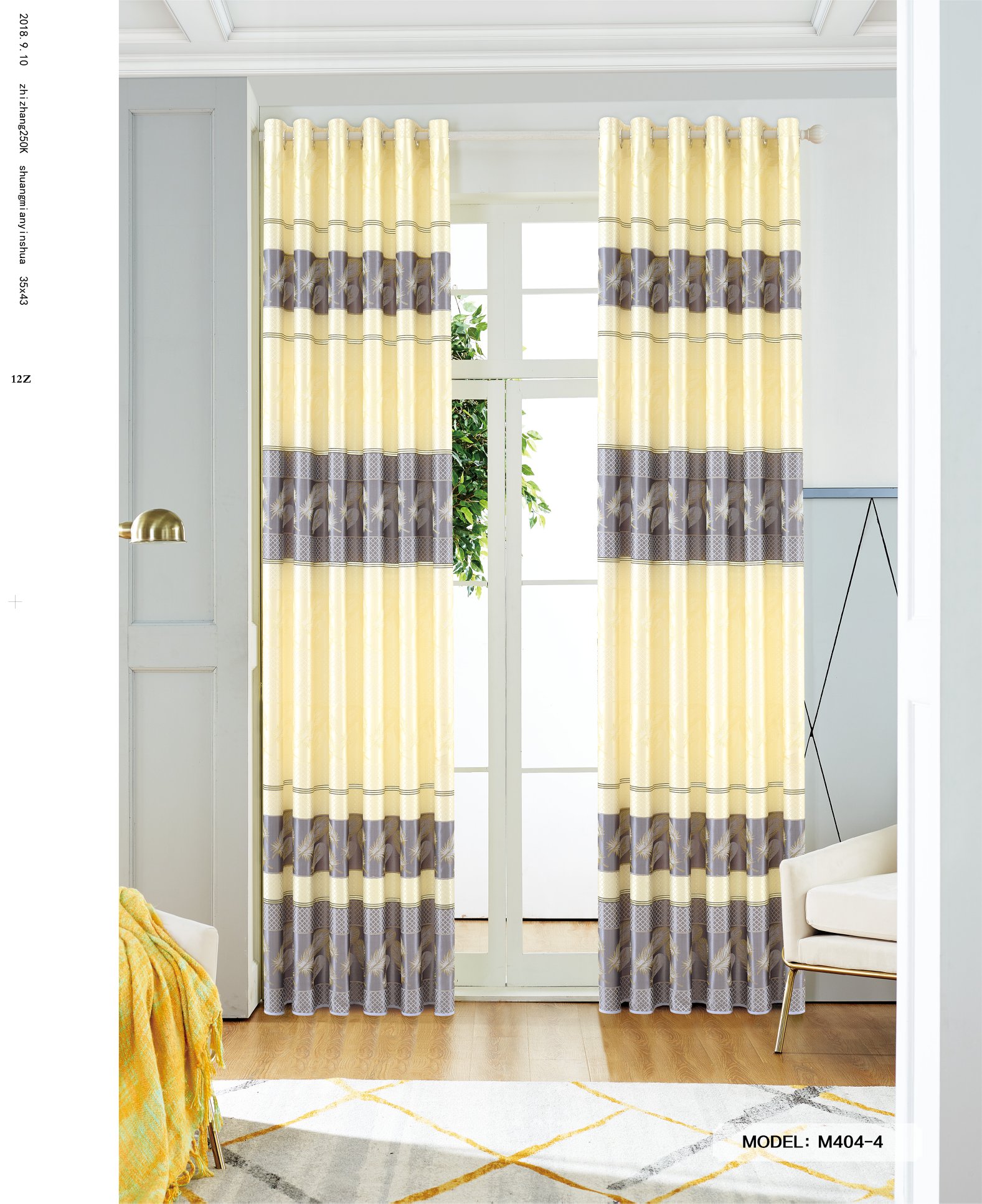 [HCM]Set rèm cửa chính & 3 bộ rèm cửa sổ - Vải gấm HQ tông màu tím & kem vàng - Kiểu may khoen ore