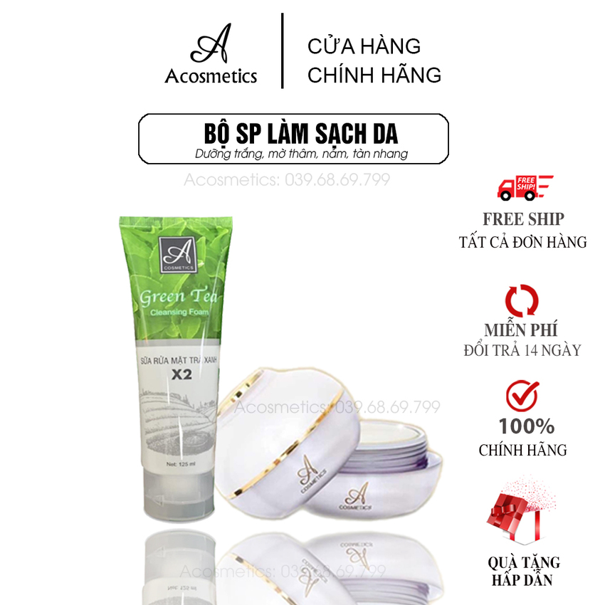 [ COMBO 2 Món ] Trắng Sáng Kem Face Pháp + Sữa Rửa Mặt Trà Xanh giúp sạch bã nhờn ngừa Mụn, Nám, Thâm