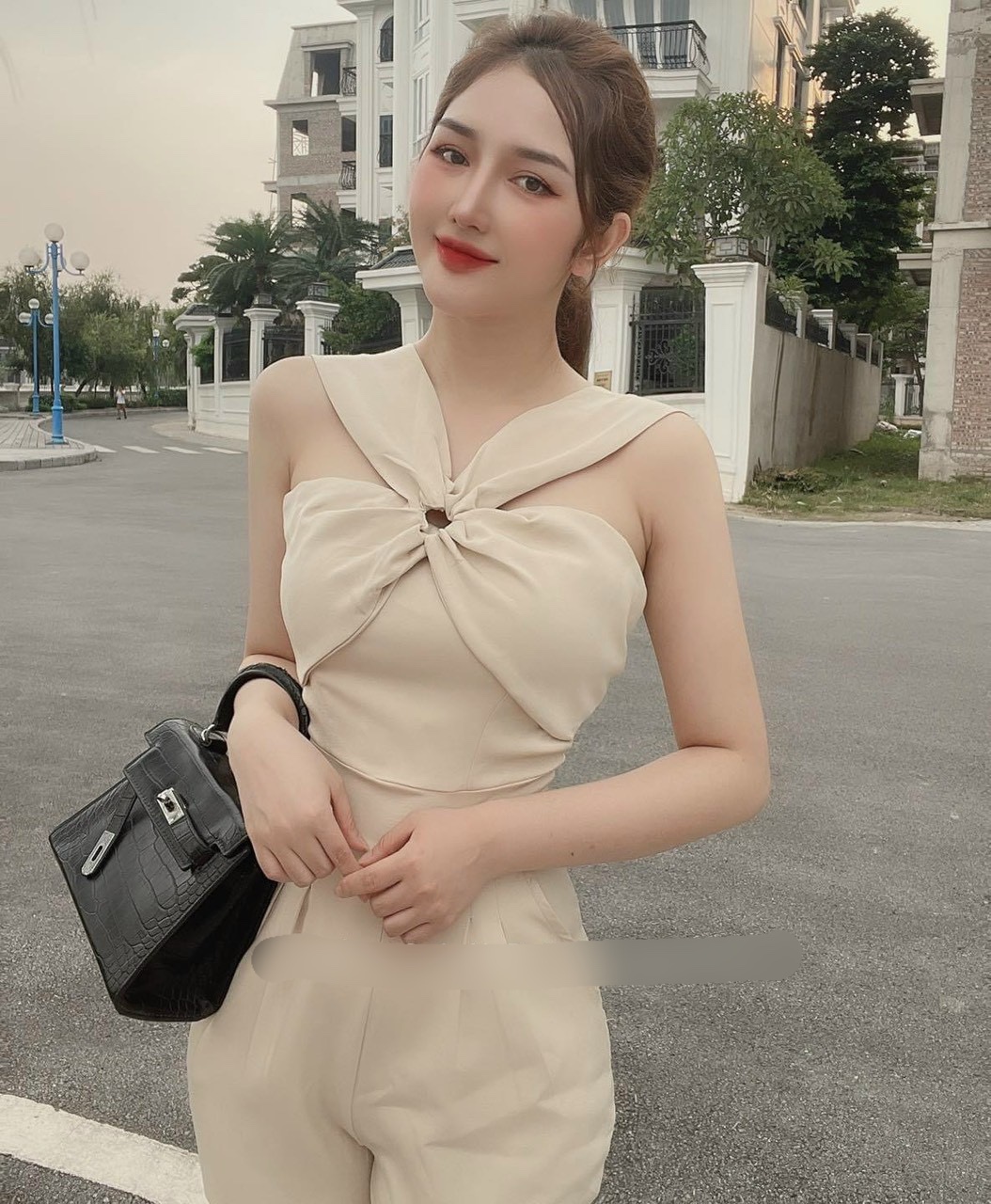 Áo kiểu nữ chéo cổ cánh bươm vải phi lụa sau lưng nhún thun croptop TU