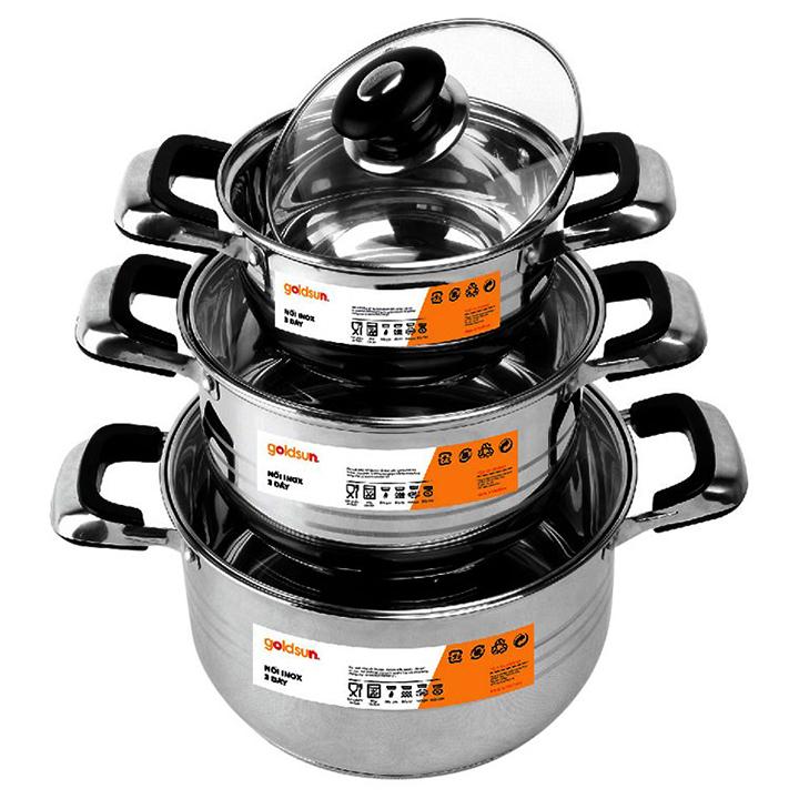 Bộ nồi inox Goldsun GP16-3306SG cao cấp sử dụng được cho bếp từ