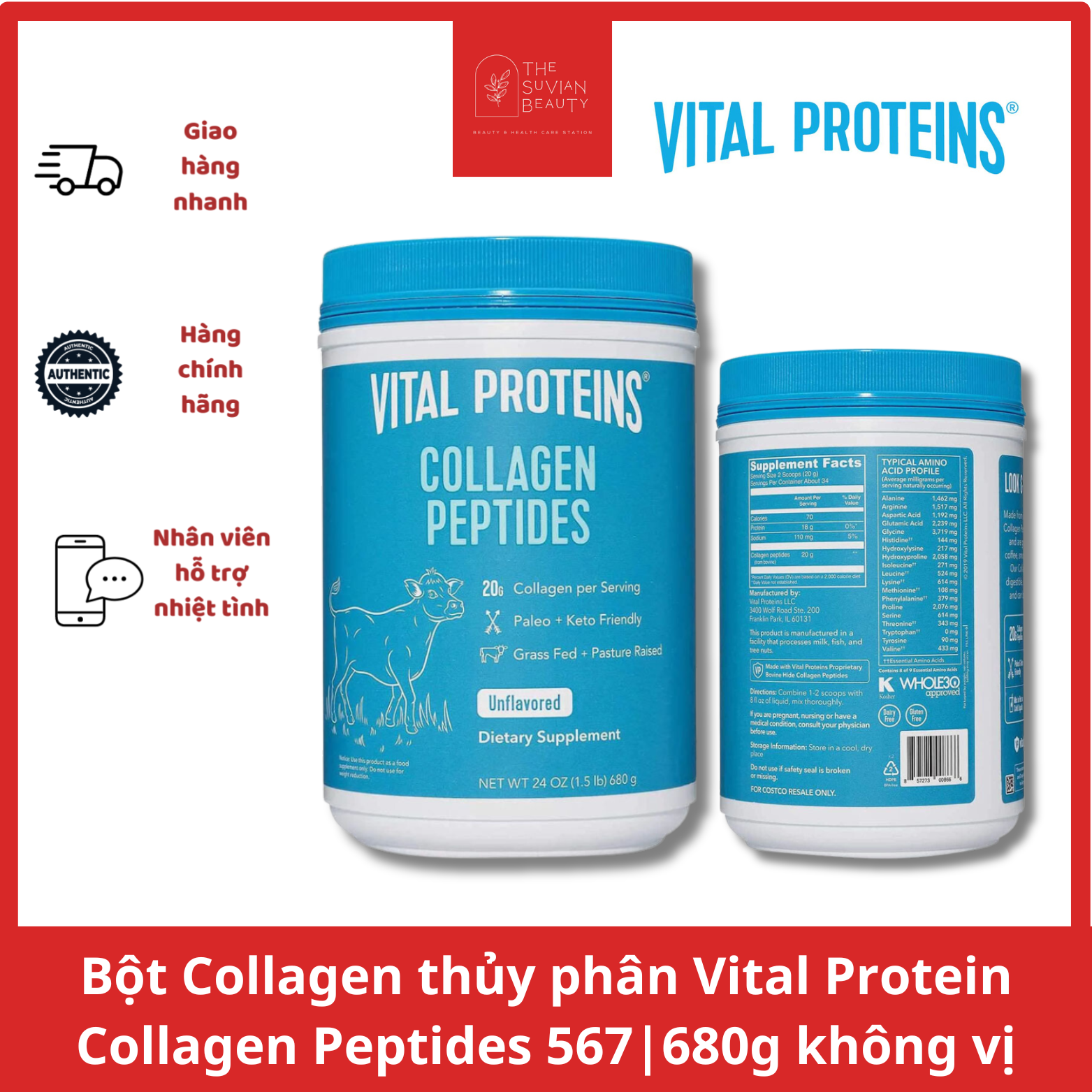 Vital Protein Collagen Peptides Unflavored 567g 680g