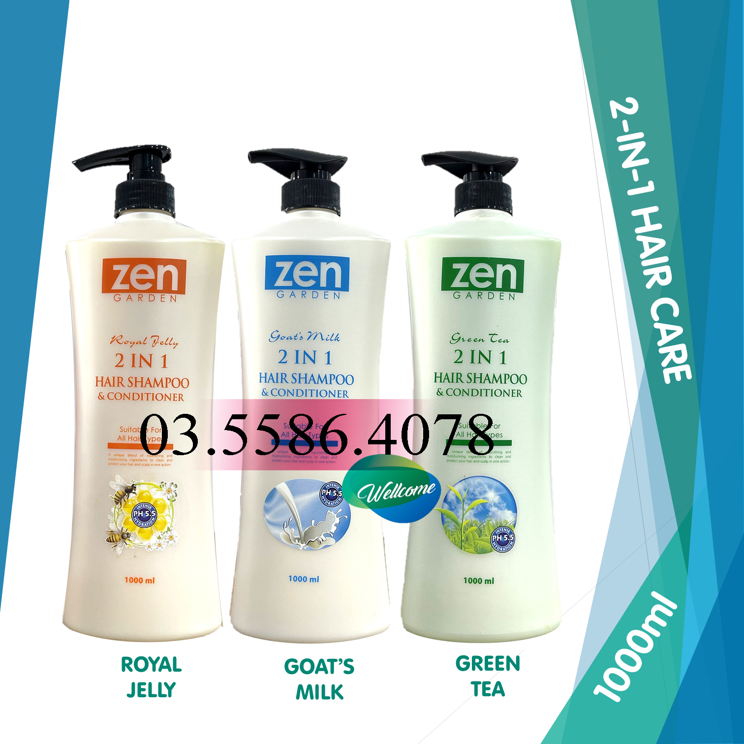 Dầu gội xả 2in1 Zen Garden 1000ml nhập khẩu