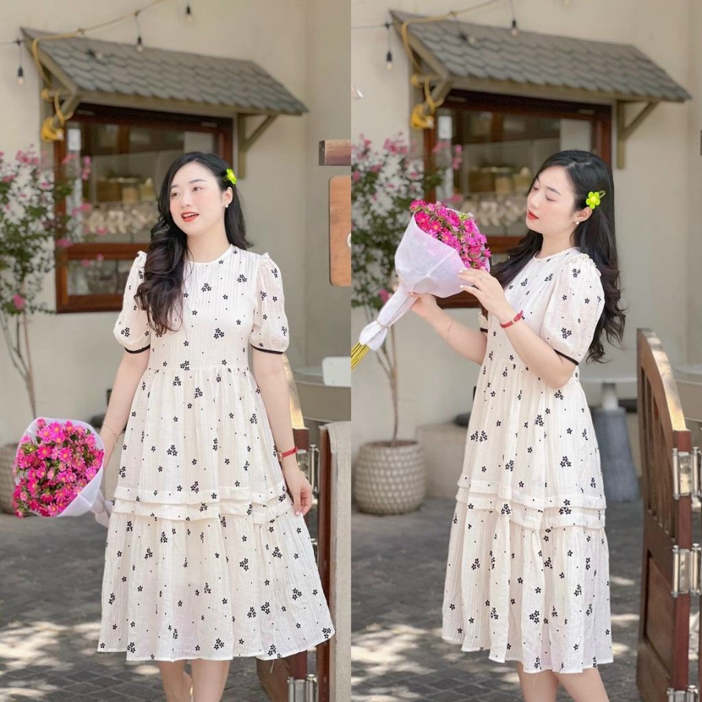 Váy bầu thời trang thiết kế hoa nhí chất Lụa Hoa freesize từ 45 đến 70kg-đầm bầu mùa hè đẹp