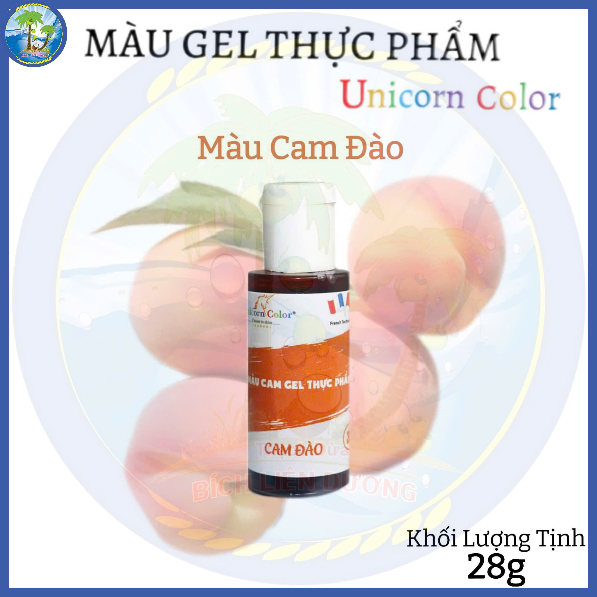 [Chai 28g] Màu cam đào_Màu gel thực phẩm hiệu Unicorn Color