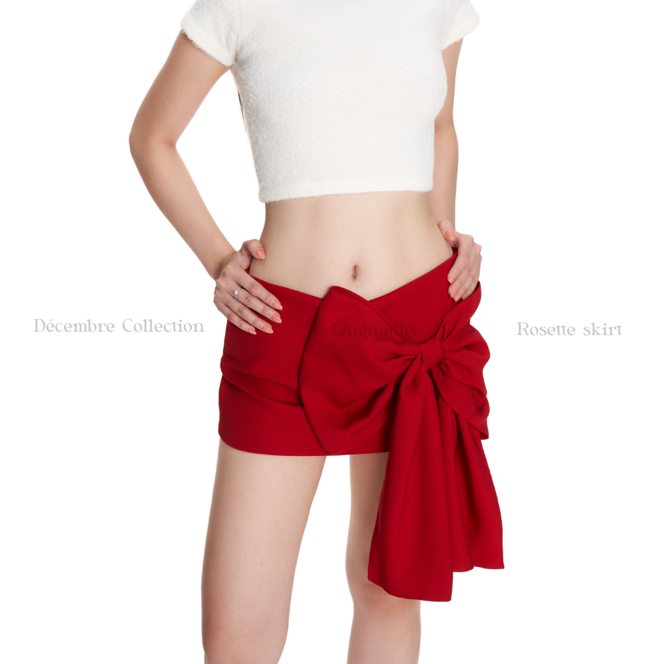 Originality - chân váy ngắn lưng thấp nơ đỏ - rosette skirt