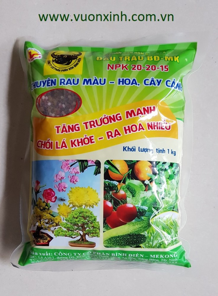 Phân bón tổng hợp npk đầu trâu 20-20-15. gói 1 kg