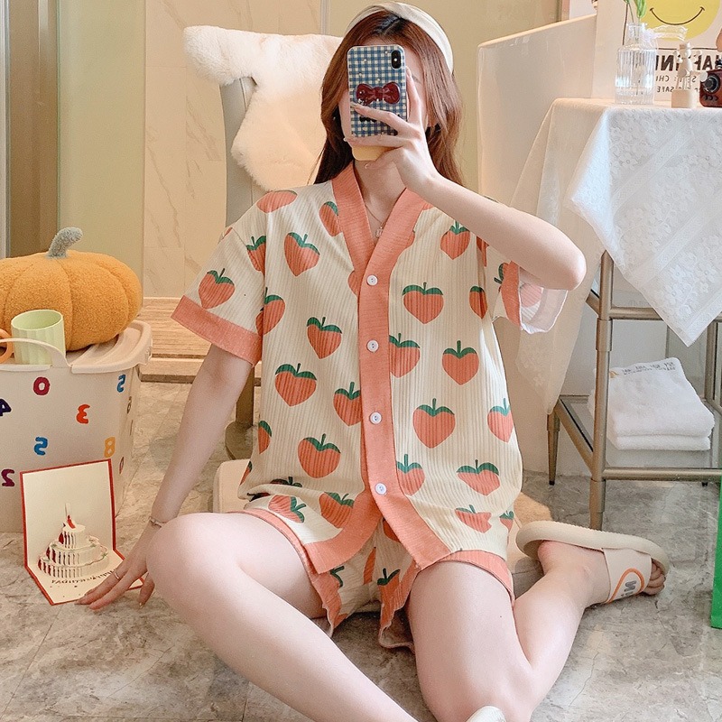 Đồ bộ đùi cộc tay vải gân thun siêu dễ thương