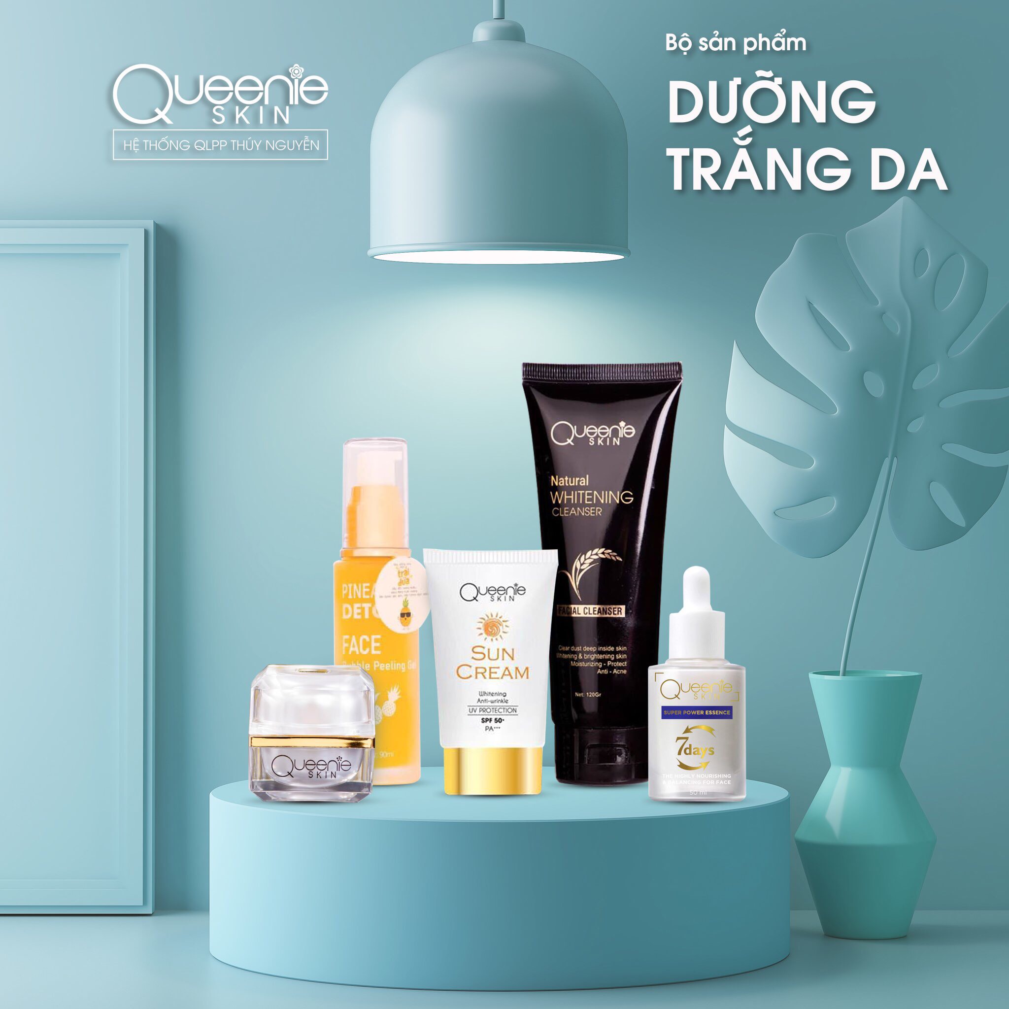 Bộ sản phẩm dưỡng trắng da sử dụng cho face queenie skin