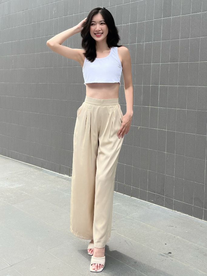 Quần dài nữ, cách điệu nhún eo thun, kaki bò - lovadova 23t08c001