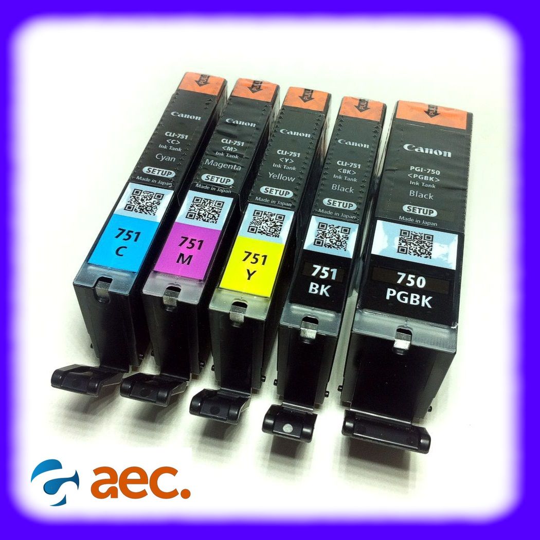 Bộ mực in chính hãng Canon 750 / 751 - gồm 5 màu PGBK/BK/C/M/Y (hàng bóc máy) dùng cho máy in IP7270 / IX6770 / IX6870 / MX927 / MX727 / MG6370/ MG5470 / MG7570