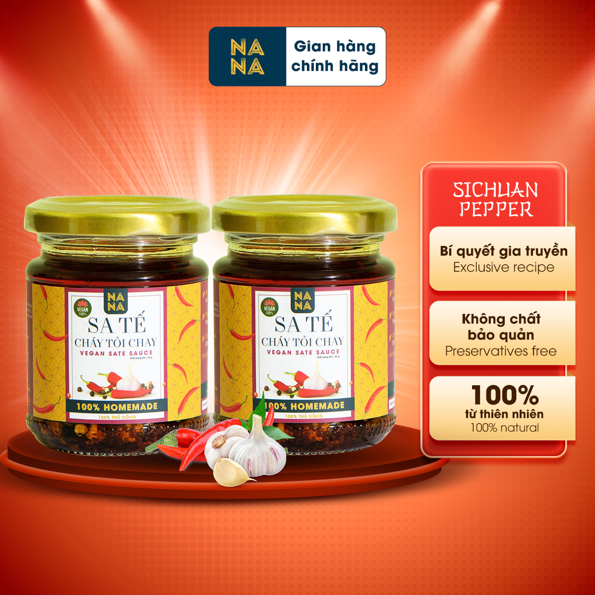 (Combo 2 hũ) Sa tế xuyên tiêu cháy tỏi chay Nanafoods 120gr - 100% homemade - dùng trộn mì, hủ tiếu, phở, ướp gia vị