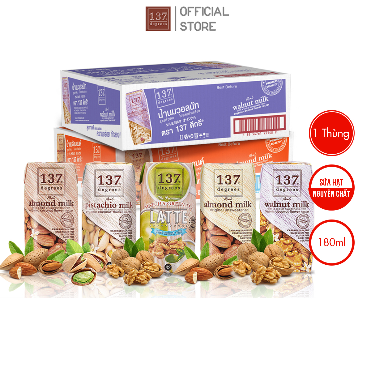 Combo 12 lốc đủ vị sữa hạt nguyên chất 137 degrees - lốc 3 hộp
