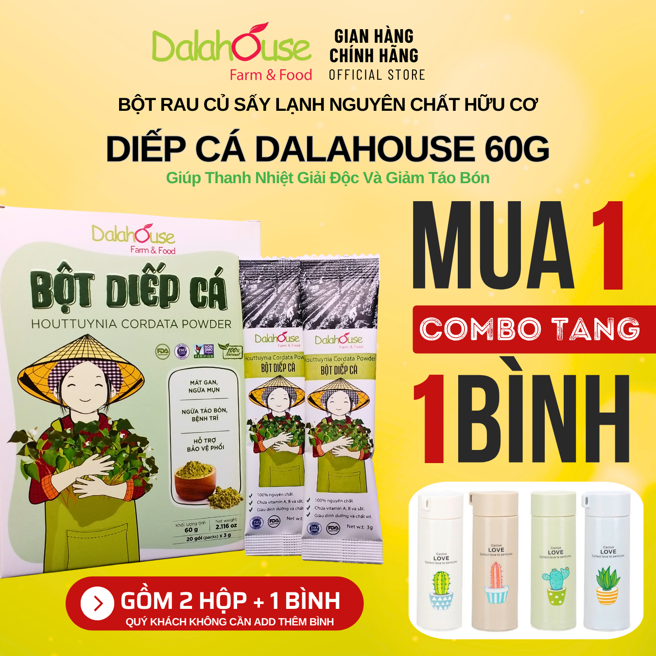 Bột rau diếp cá dalahouse 60g - giảm mỡ giảm cân, lợi tiểu, giải độc, tăng cường sức đề kháng