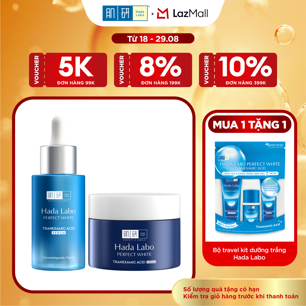 [VB] Bộ đôi dưỡng sáng da tối ưu Hada Labo Perfect White Tranexamic Acid (Serum 30mL + Kem dưỡng 50g)
