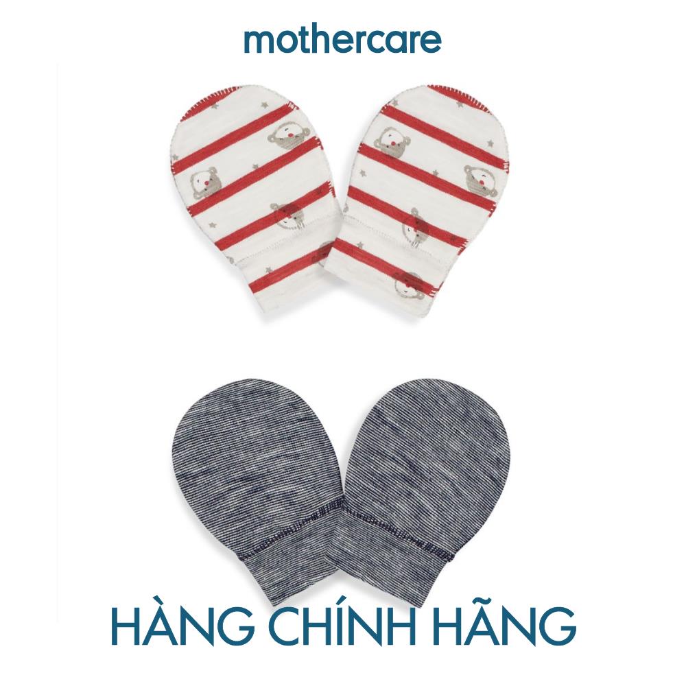 Mothercare - set 2 cặp bao tay màu xám họa tiết chú khỉ tinh nghịch dành cho bé trai