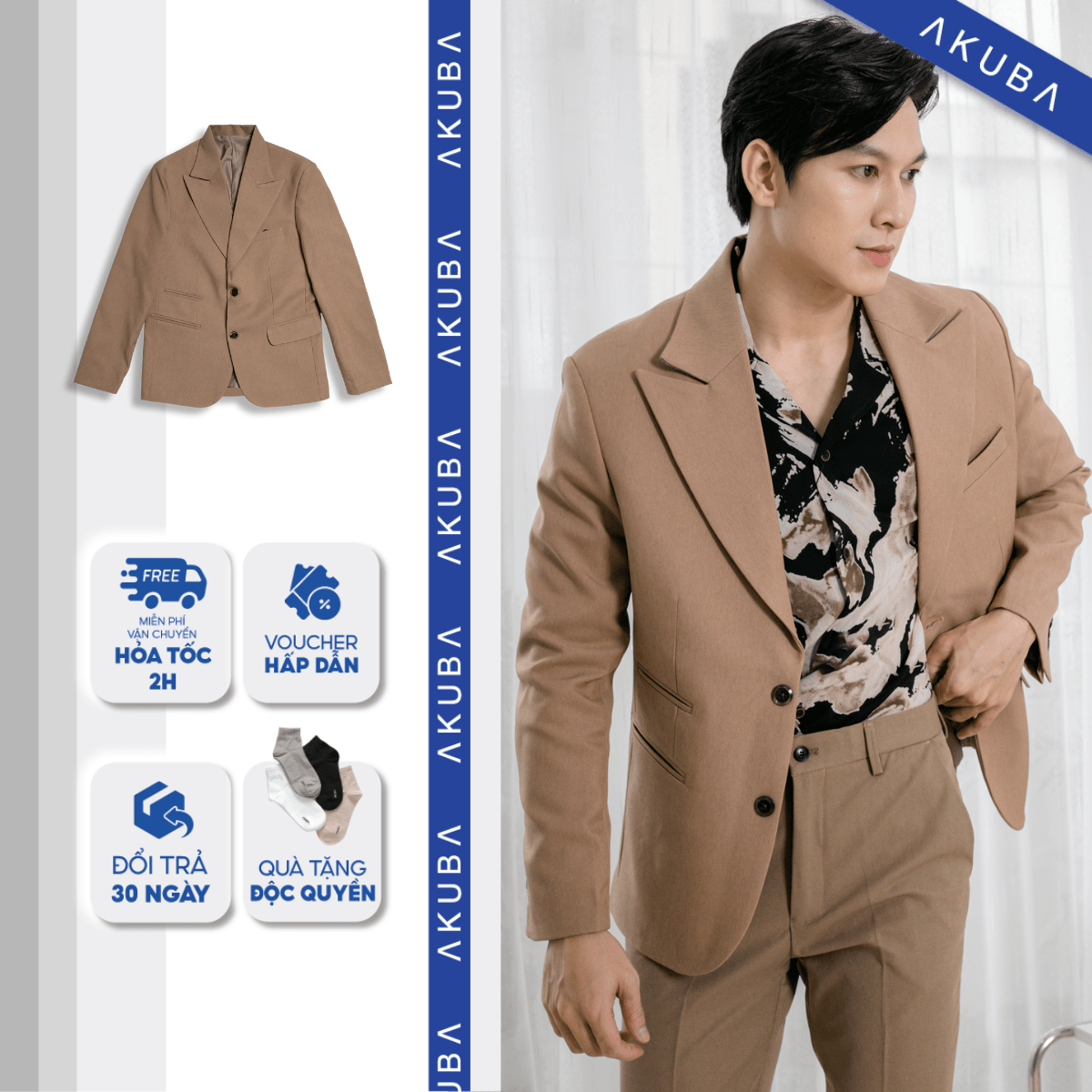 Áo vest blazer AKUBA form slimfit, thoáng mát, thấm hút mồ hôi tốt Hàn Quốc l 01K0578