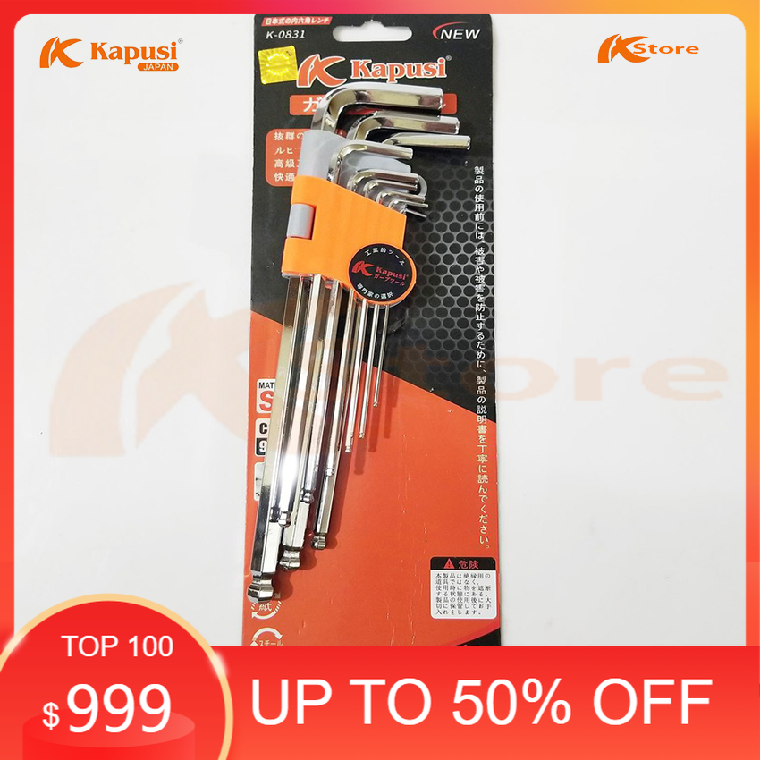 Bộ lục giác đầu bi trắng 9 món kapusi japan k-0193 - bộ lục giác chữ l