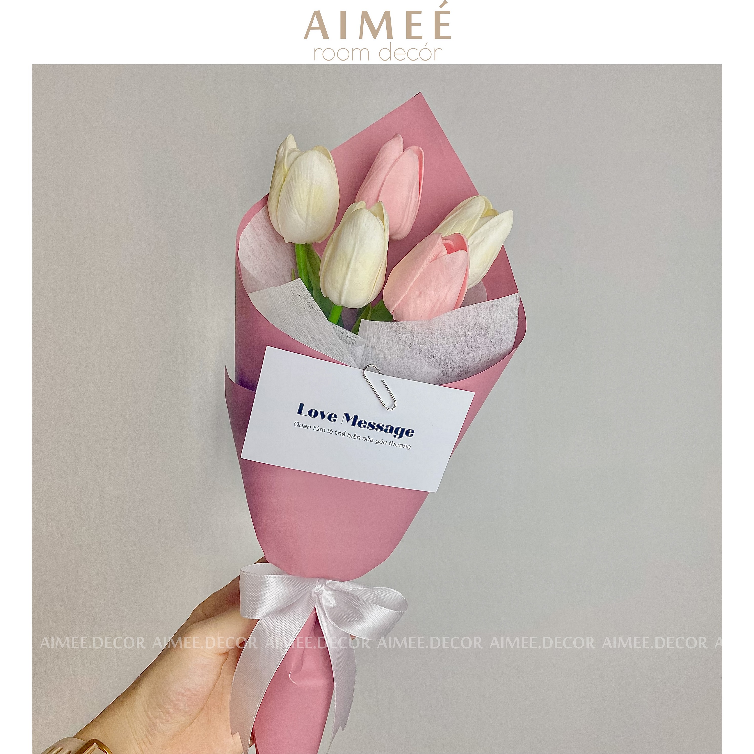 Bó hoa tulip giả gói sẵn tặng sinh nhật làm bằng hoa tulip pu giống thật