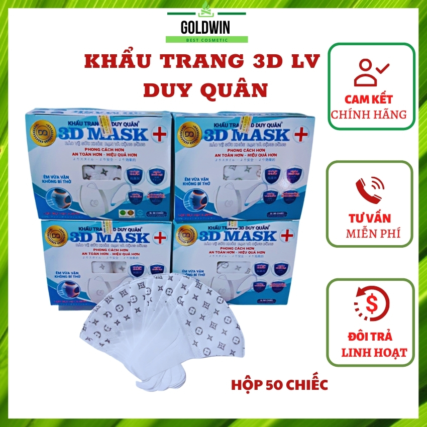 [Deal Sốc] Khẩu Trang 3D Mask LV Họa Tiết Duy Quân Xuân Lai Quai Bền Đẹp, Chất Dày Dặn, Ôm Mặt, Hộp 50 Chiếc Siêu Đẹp